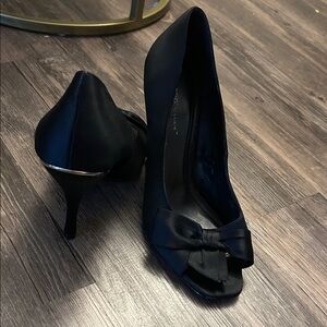 BCBGeneration Elegant Black Satin Peep-Toe Heels